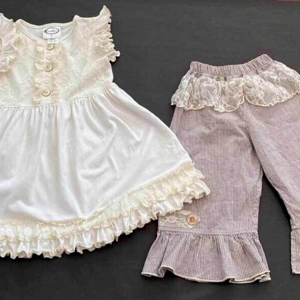 Girls Boutique Big Ruffle Pants Dress Tunic Top Set Lace Size 5